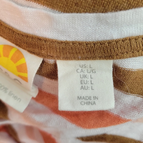 C&C California Linen Orange and White Stripe Fitted Short Sleeve T-Shirt. Size L - Picture 5 of 5